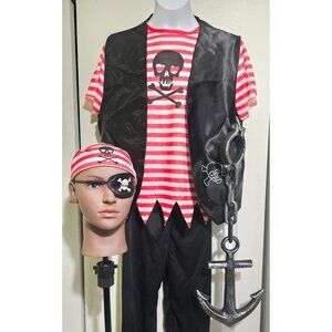 Boys Pirate Costume Shackle Chain Anchor Skull Crossbones Vest Bandana Eyepatch